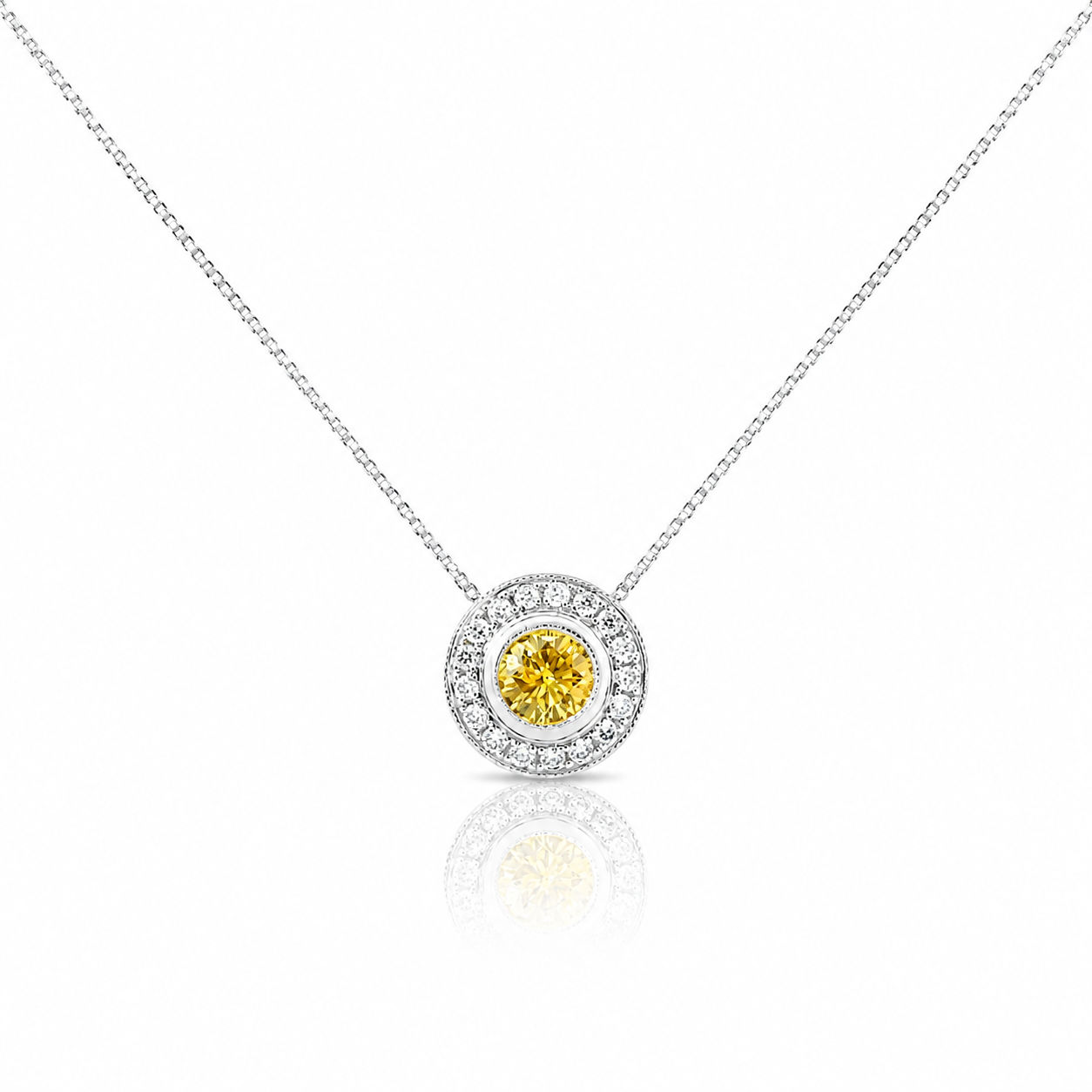 18ct White Gold Pendant with Yellow Diamond