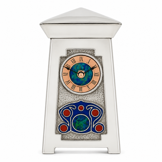 Archibald Knox Mantel Clock with Enamelled Panel