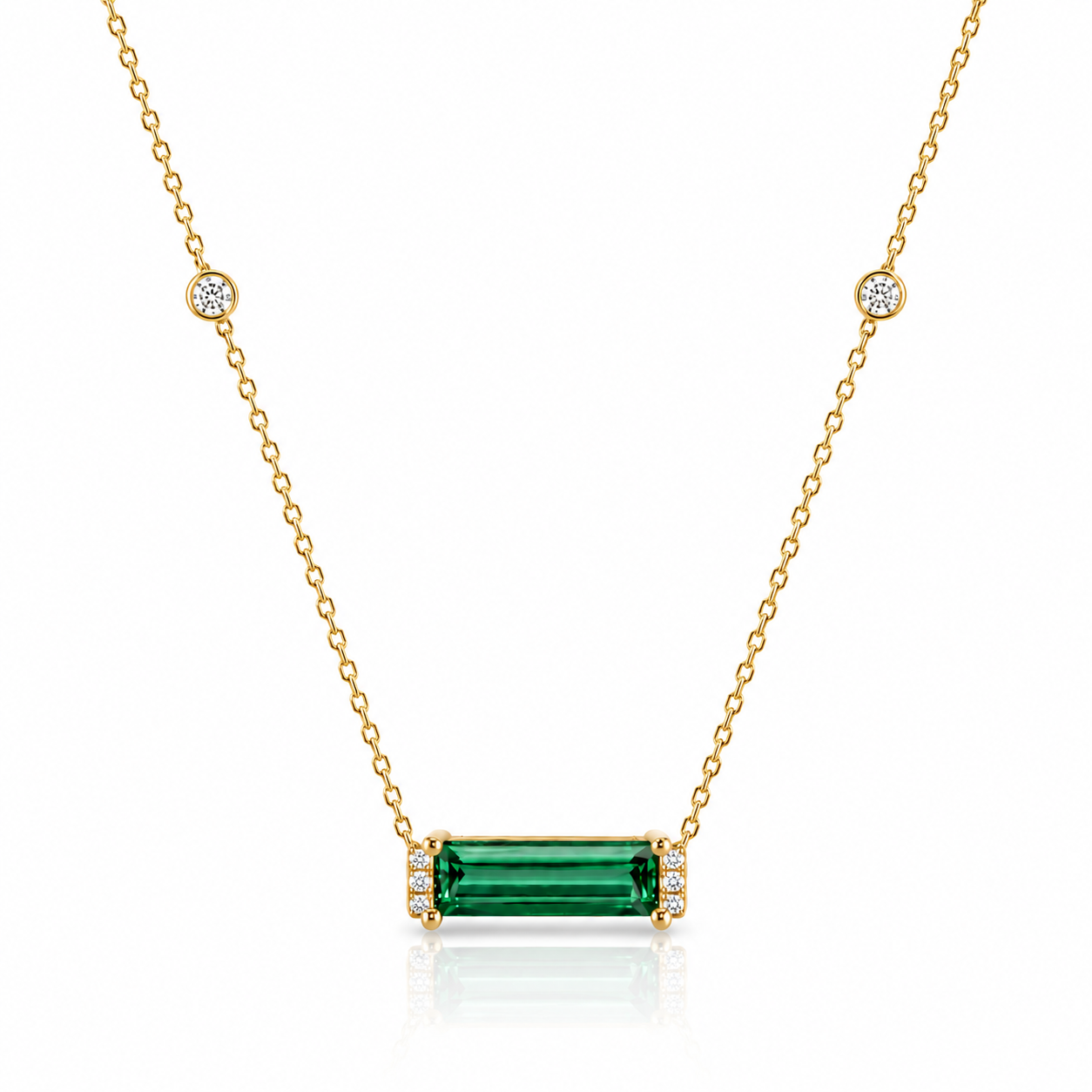 Green Tourmaline and Diamond pendant in Yellow Gold