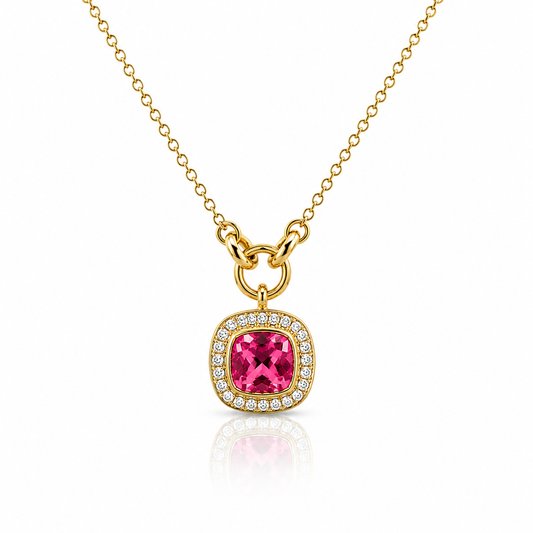 14ct Gold Pink Tourmaline & Diamond Pendant Necklace