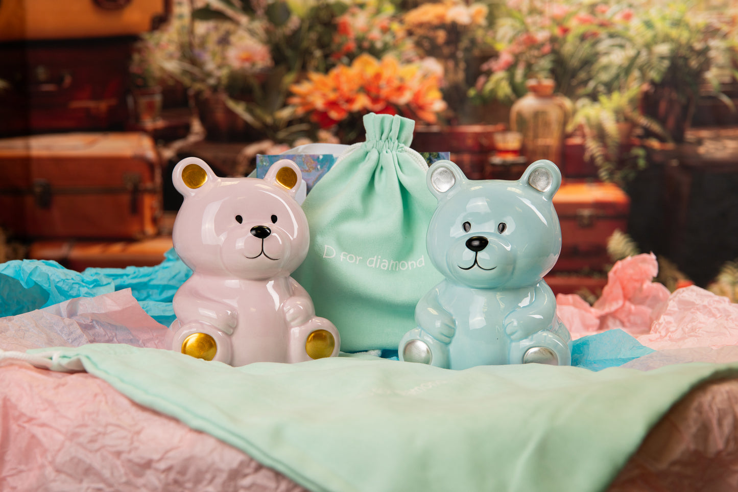 Blue Ceramic Teddy Money Box