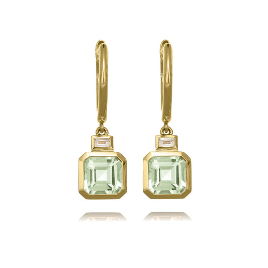 14ct Gold Rubover Huggies Earrings with Green Amethyst