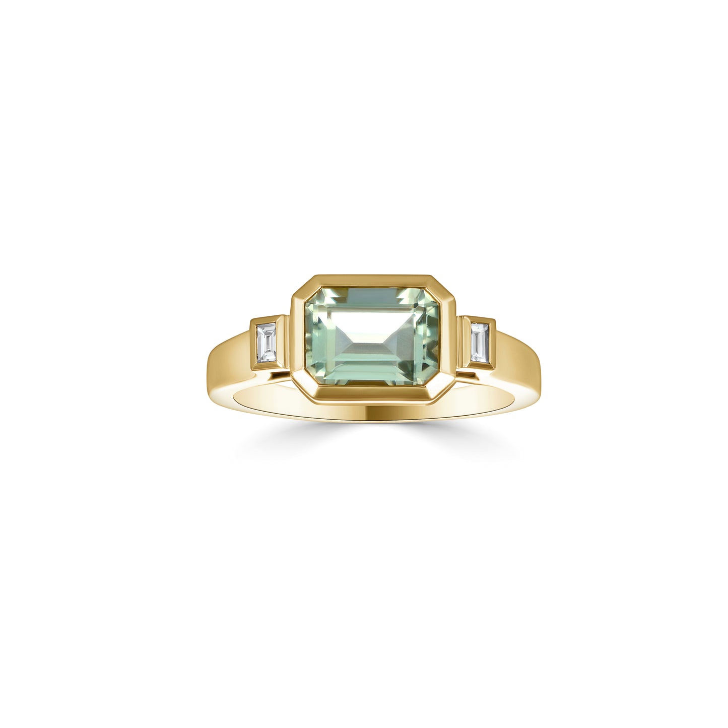14ct Gold Ring with Green Amethyst and Diamonds