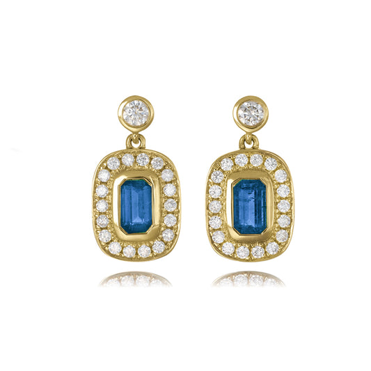14ct Rubover Earings with Sapphires and Diamonds