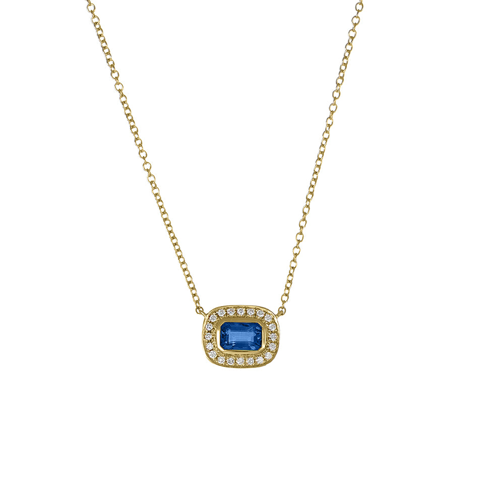 14ct Gold Rubover Sapphire Set with Diamonds Necklace