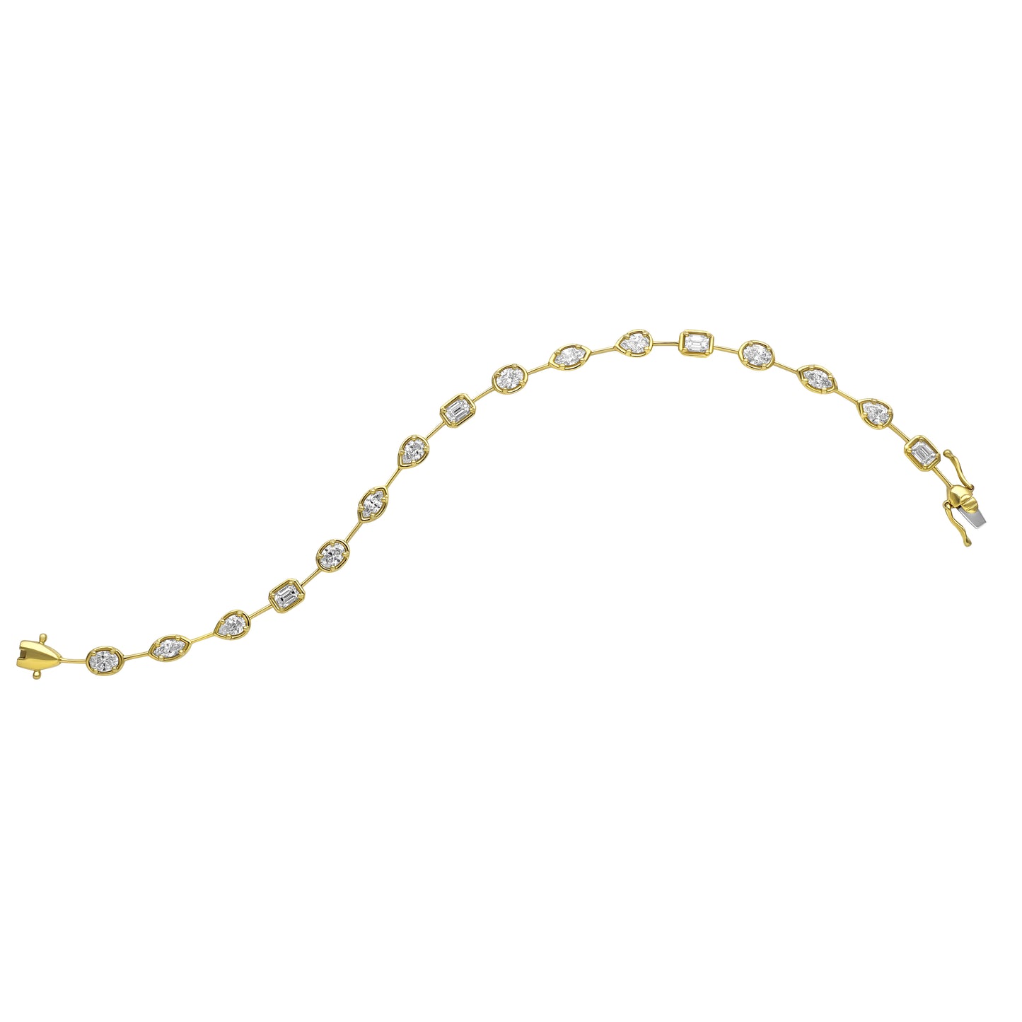 14ct Mixed Shaped Diamonds Line Bracelet