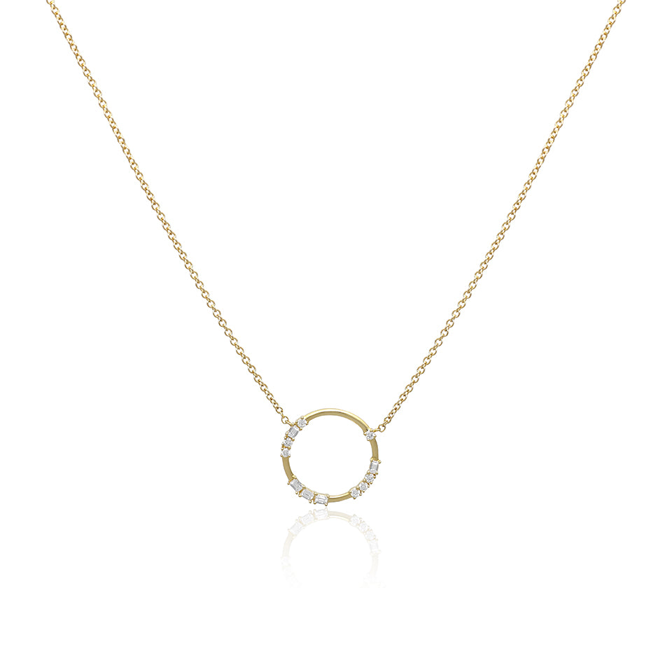 14ct Gold Circle Necklace Diamond Featuring "LOVE" in Morse Code
