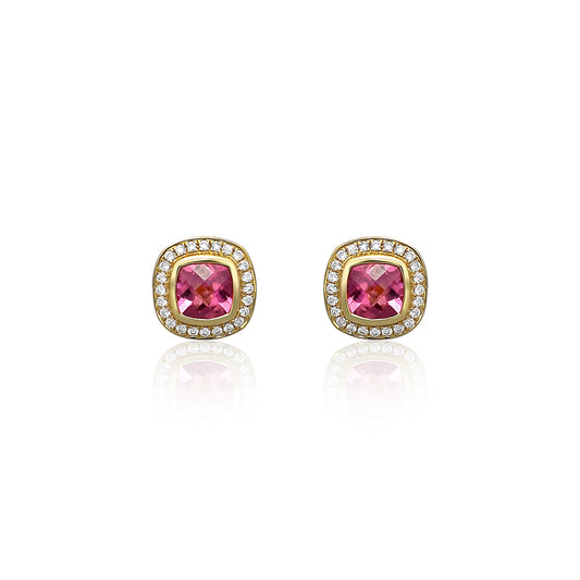 14ct Gold Stud Earrings with Pink Tourmaline and Diamonds