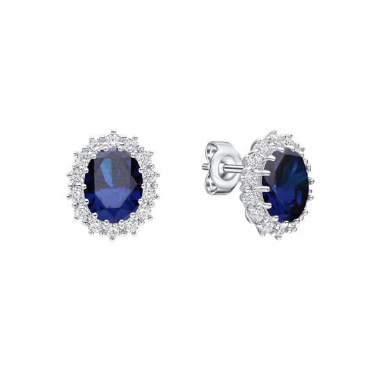 Sapphire Oval Stud Earrings with Surround