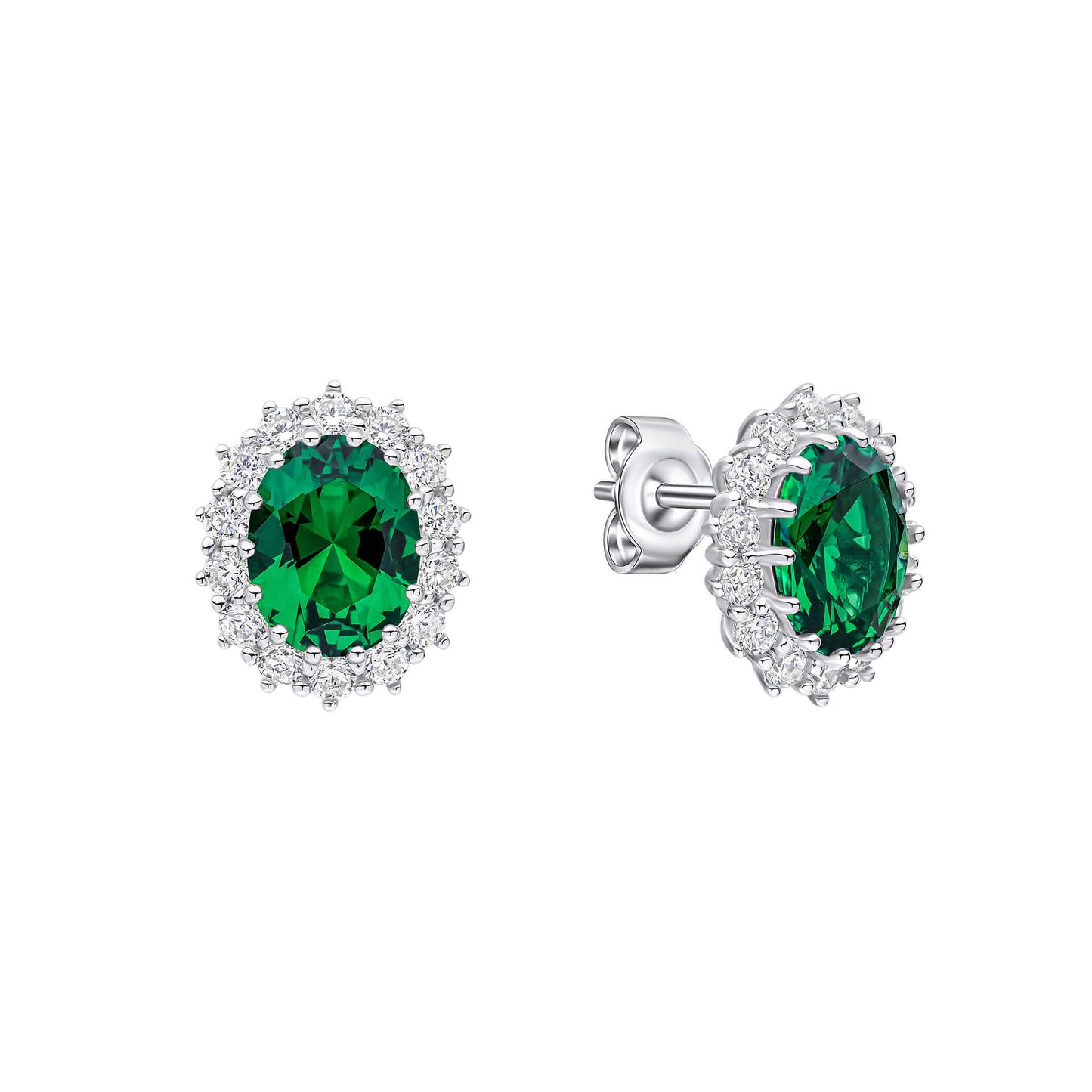 Emerald Oval Stud Earrings with Surround