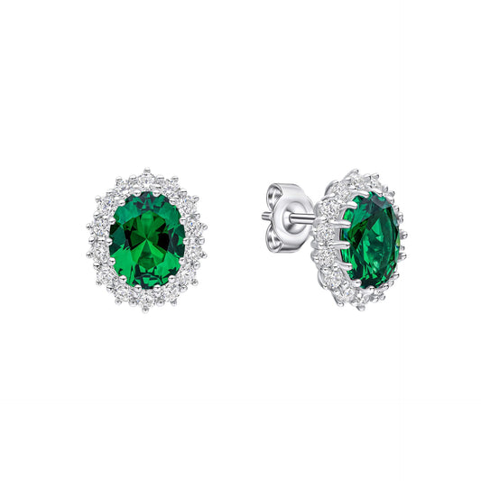 Emerald Oval Stud Earrings with Surround
