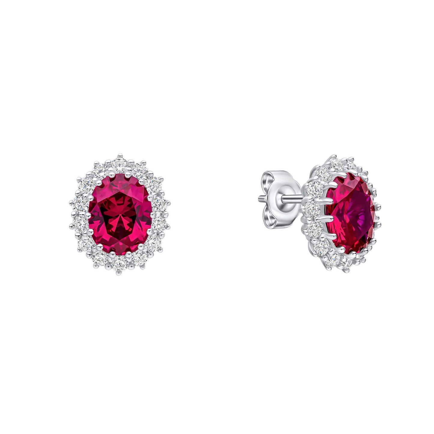 Ruby Oval Stud Earrings with Surround