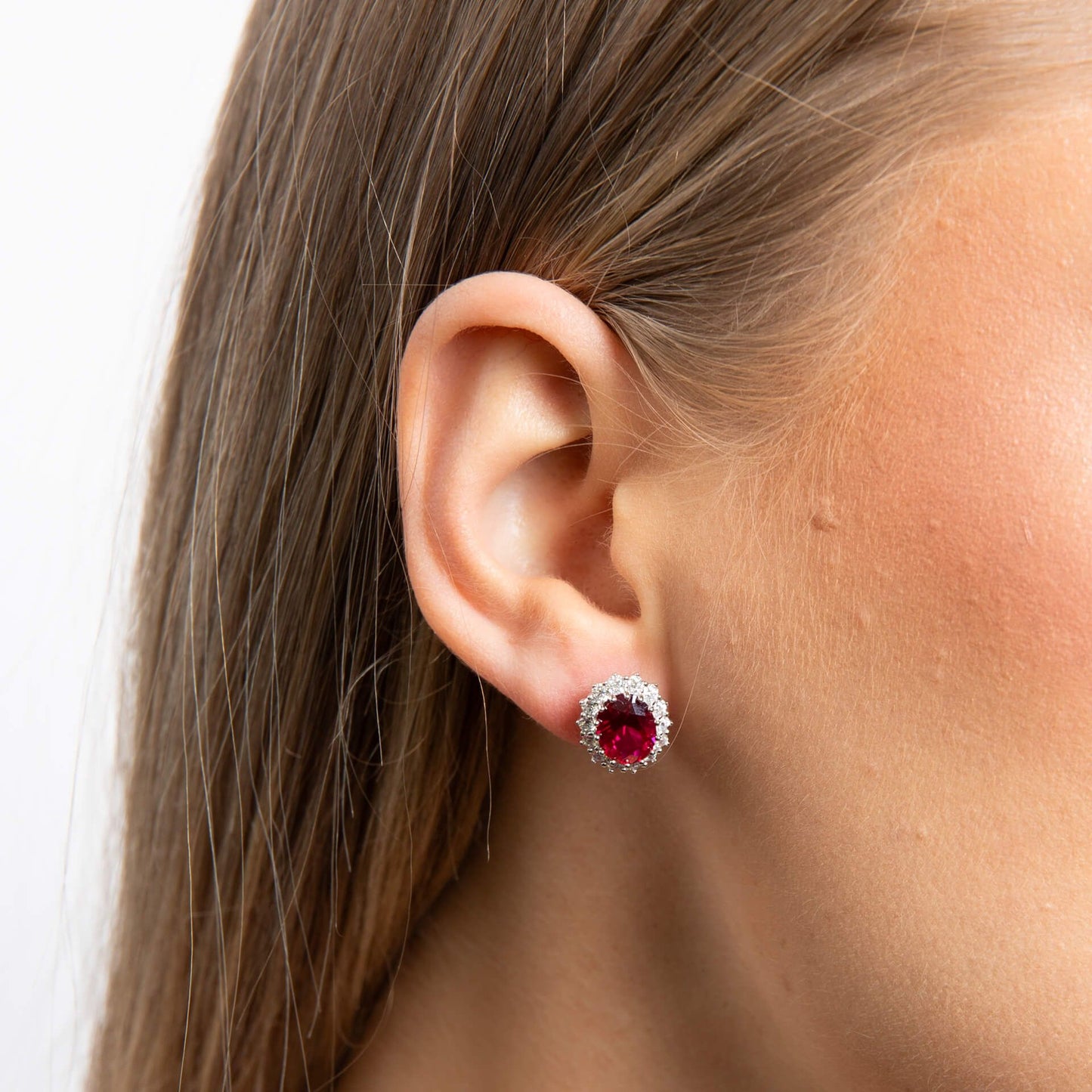Ruby Oval Stud Earrings with Surround