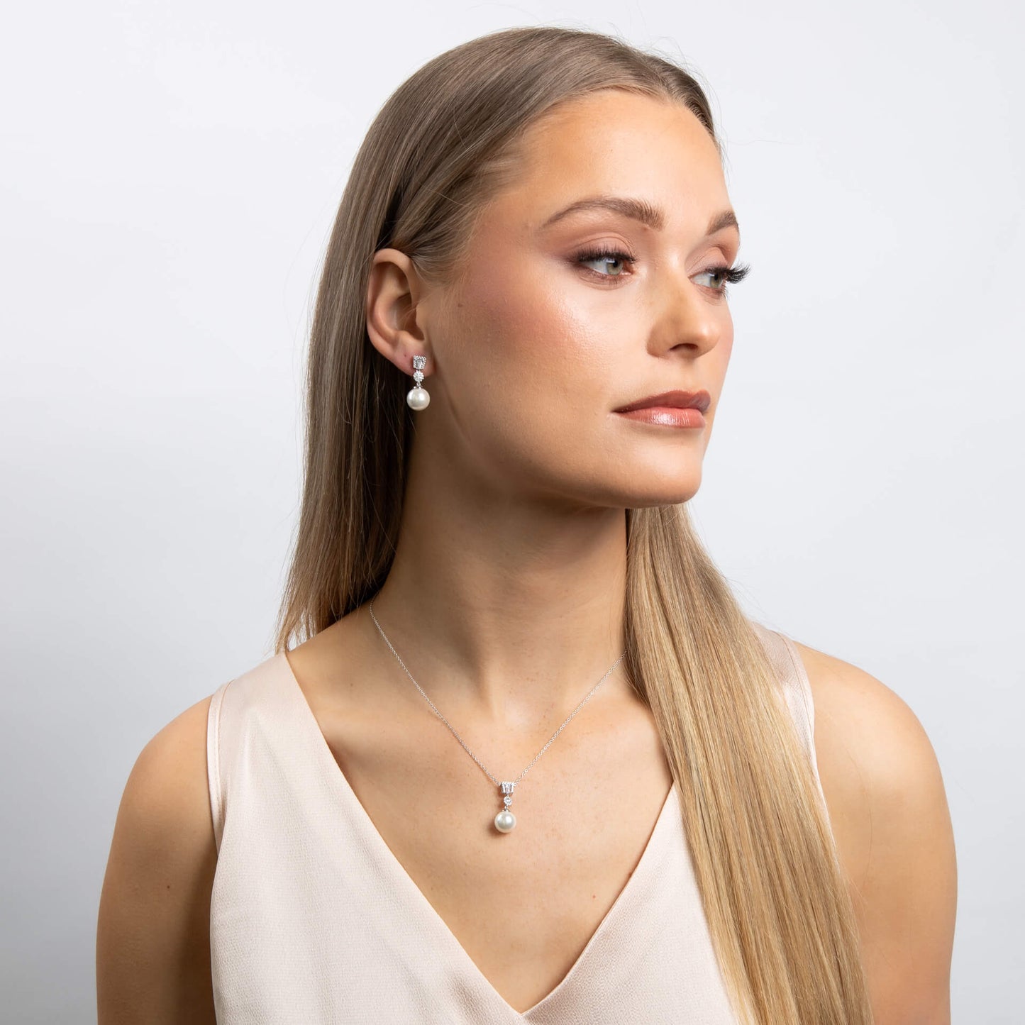 Zirconia and Shell Pearl Drop Pendant