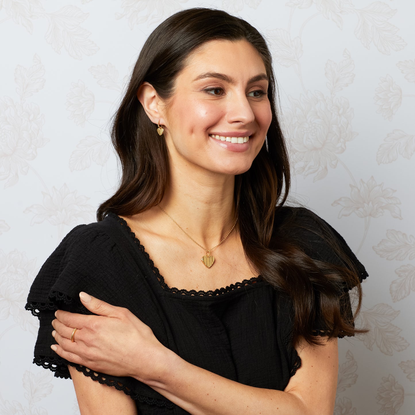 Laura Ashley Picnic Basket Weave Heart Hoop Earrings