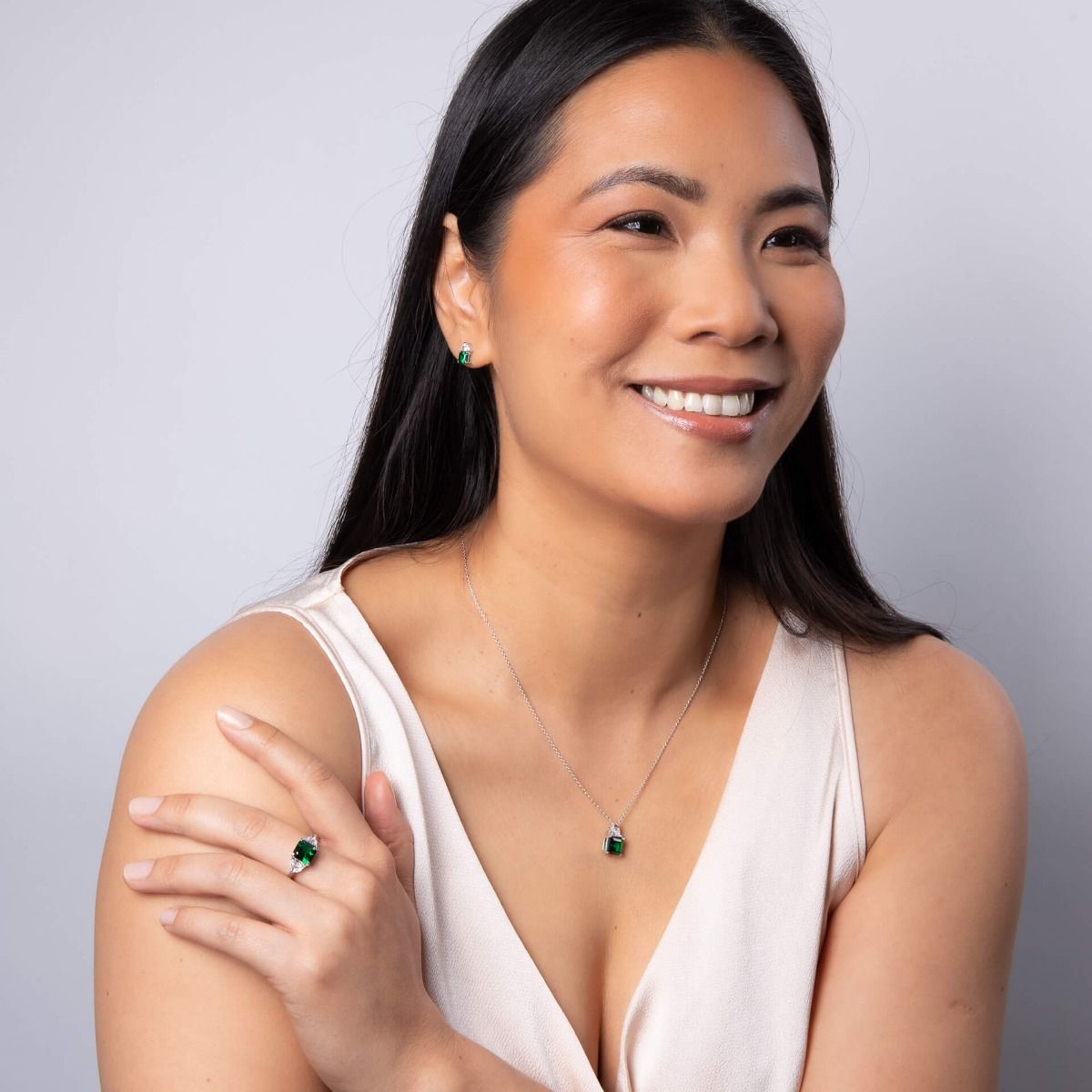 Emerald Zirconia Square Cut Earrings