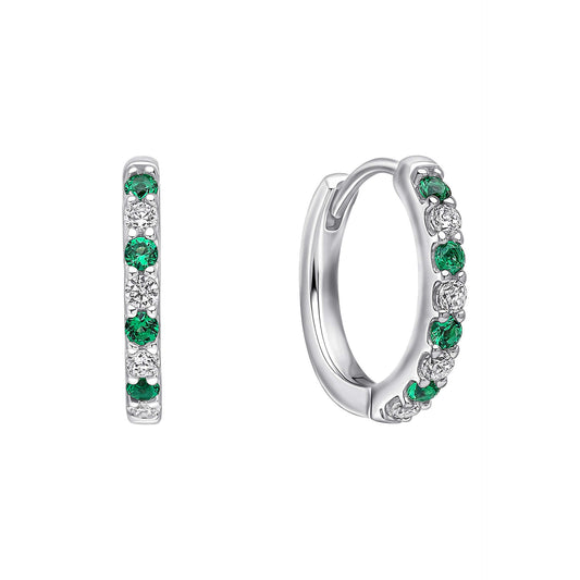 Emerald Two Tone Zirconia Hoop Earrings
