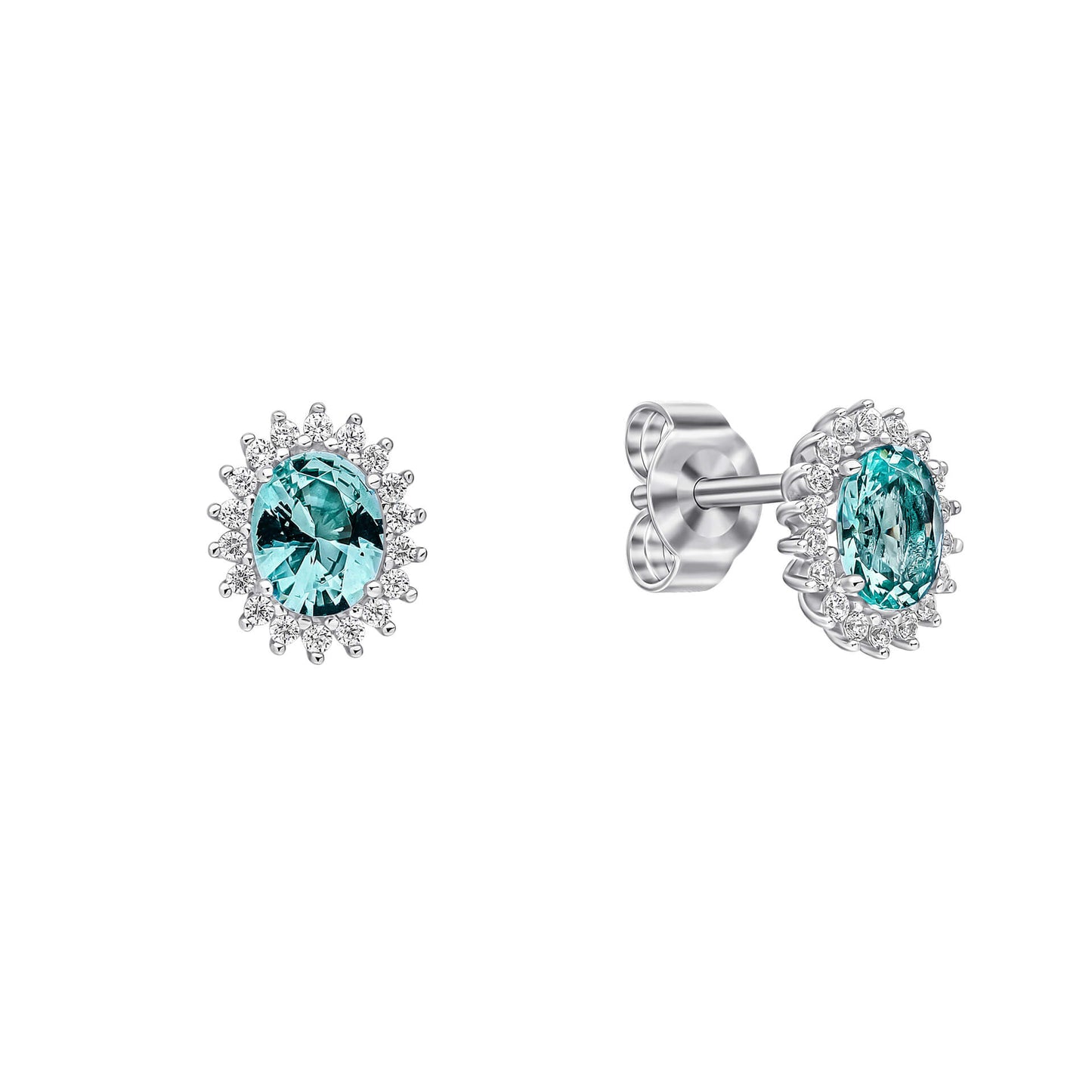 Paraiba Tourmaline Zirconia Oval Zirconia Pave Stud Earrings