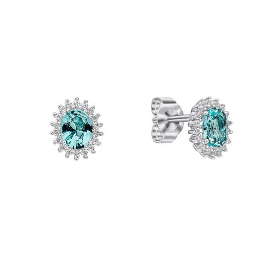 Paraiba Tourmaline Zirconia Oval Zirconia Pave Stud Earrings