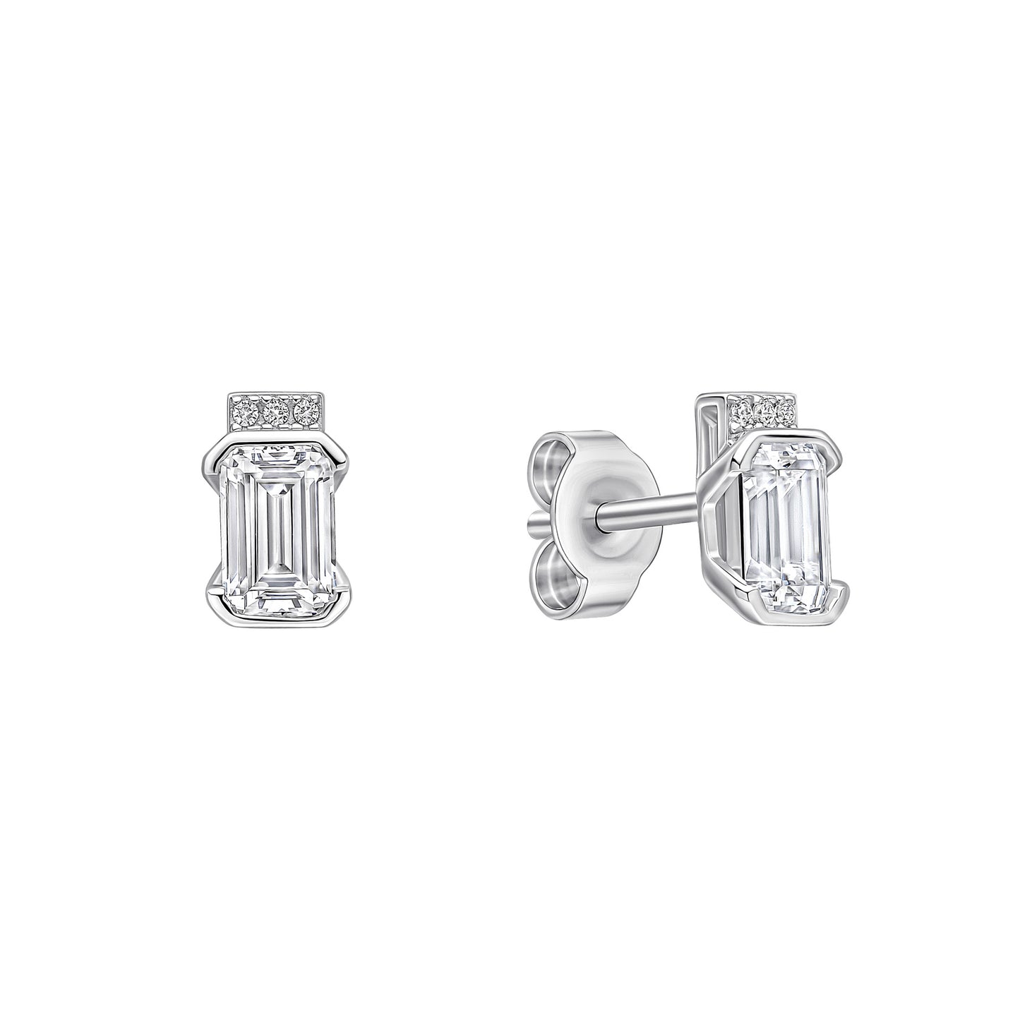 Emerald Cut Half Bezel Stud Earrings