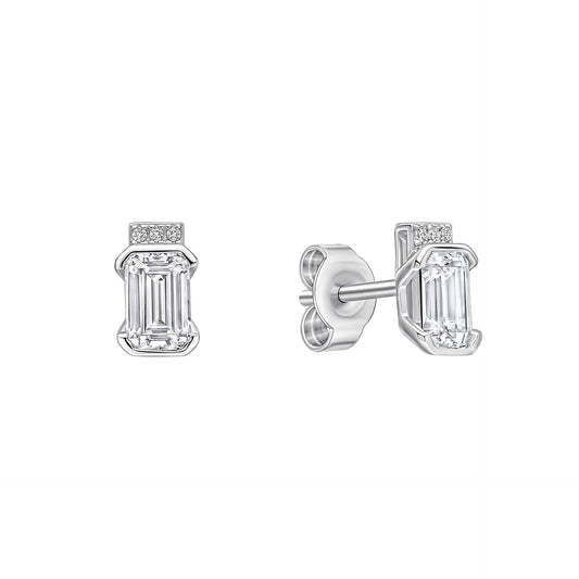 Emerald Cut Half Bezel Stud Earrings