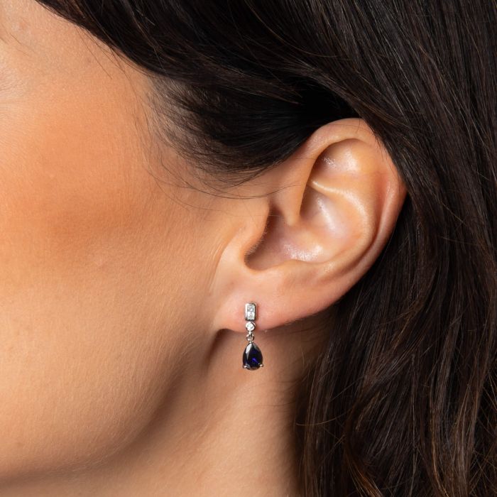 Sapphire Zirconia Bezel and Teardrop Earrings
