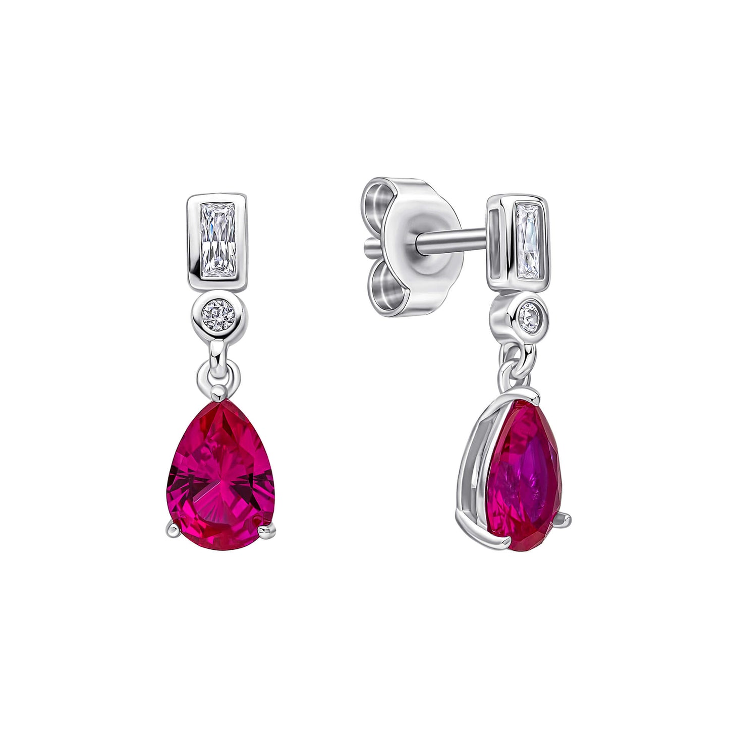 Ruby Zirconia Bezel and Teardrop Earrings