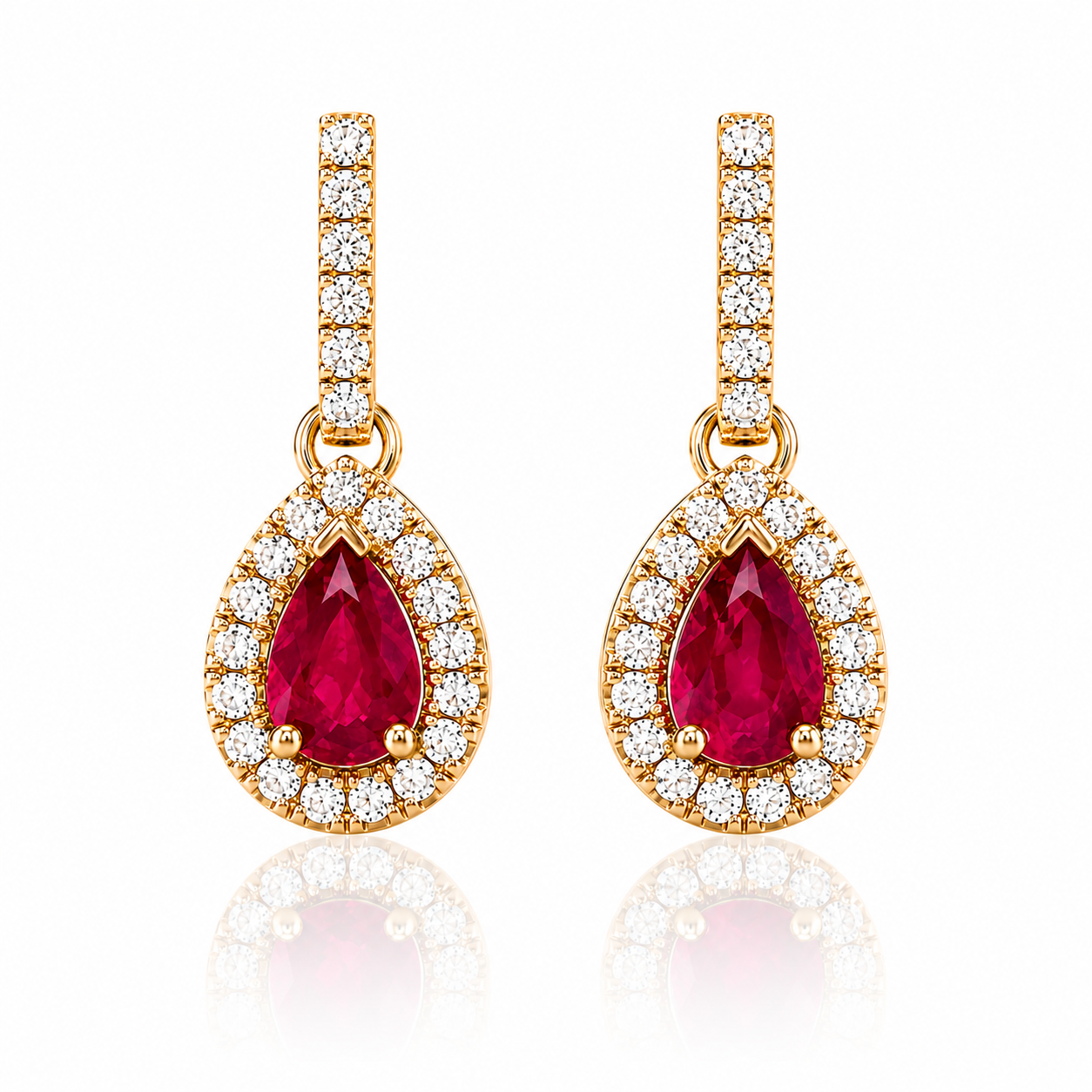 18ct Yellow Gold Ruby & Diamond Drop Earrings