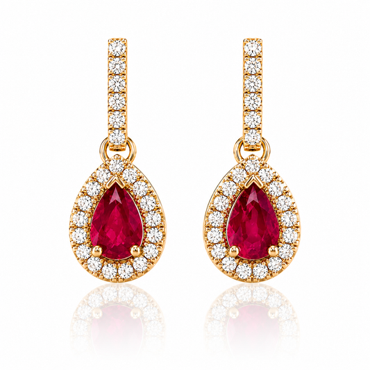 18ct Yellow Gold Ruby & Diamond Drop Earrings