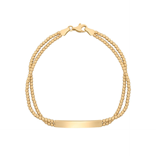 ID Bar Double Bead Chain Bracelet in 9ct Gold