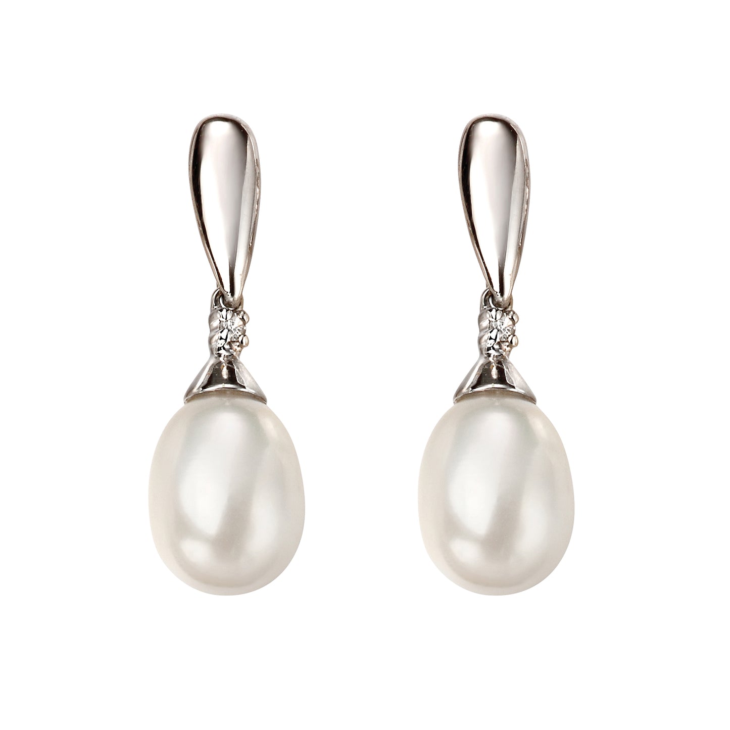 Freshwater Pearl and Diamond Drop Earrings in 9ct Gold