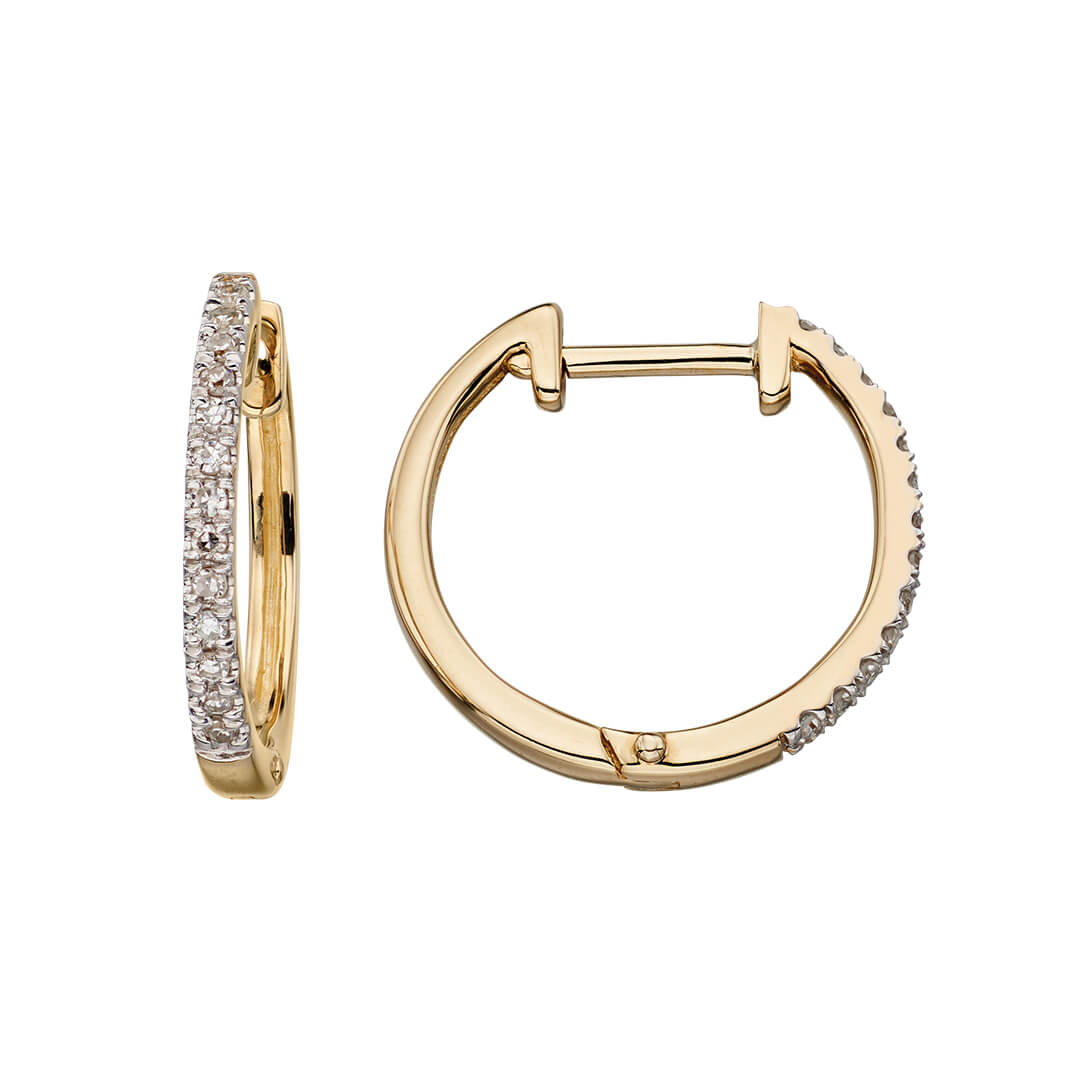 Huggie Hoop Earrings with Pave Diamonds in 9ct Gold