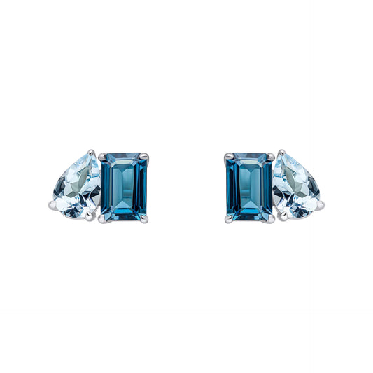Toi et Moi Blue Topaz Stud Earrings in 9ct Gold