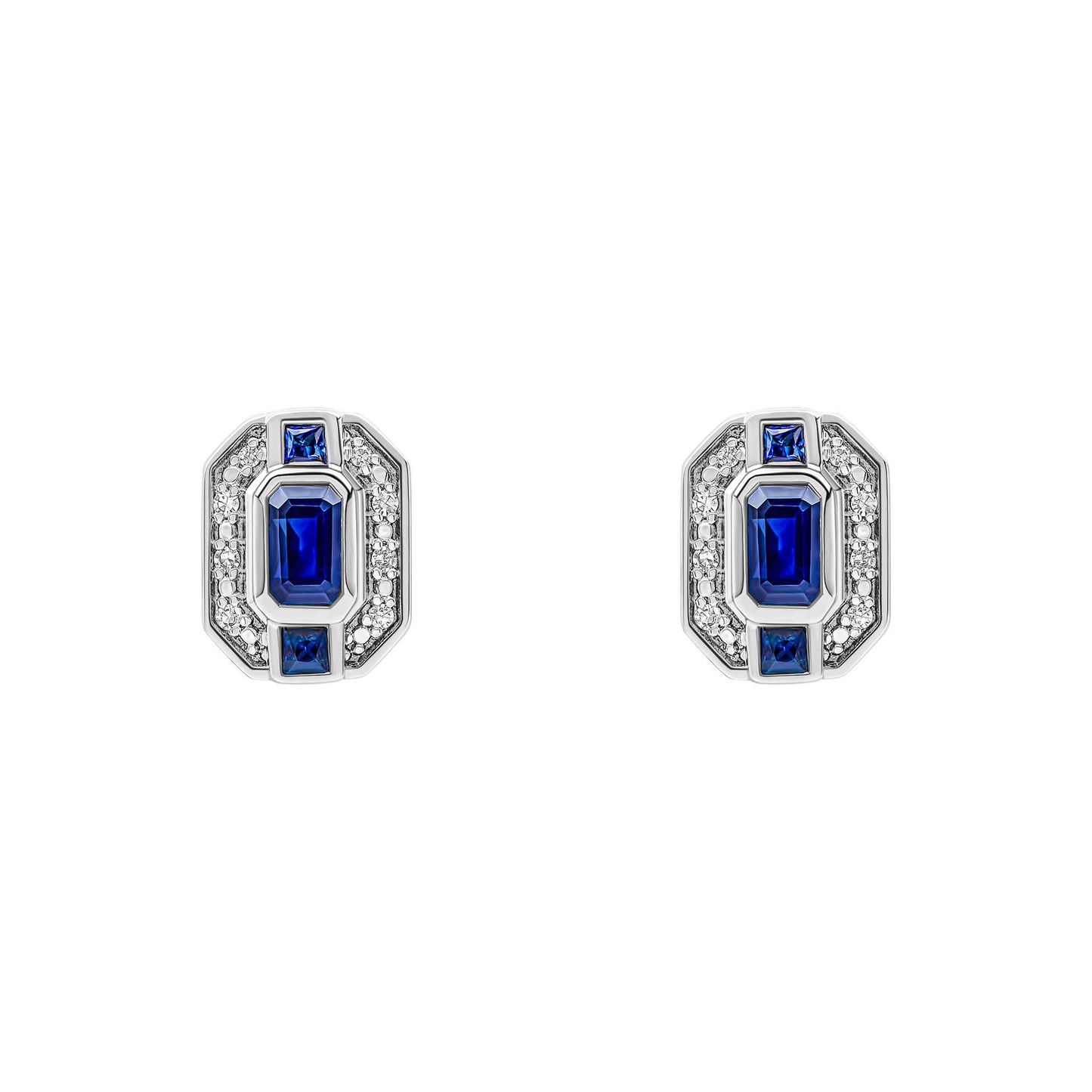 Sapphire Channel and Diamond Stud Earrings in 9ct Gold