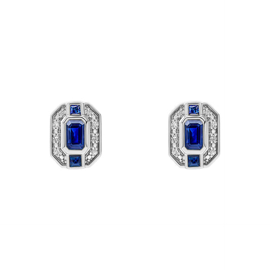 Sapphire Channel and Diamond Stud Earrings in 9ct Gold