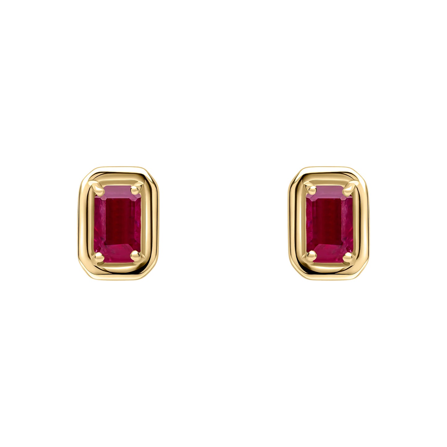 Chunky Border Precious Ruby Earrings in 9ct Gold