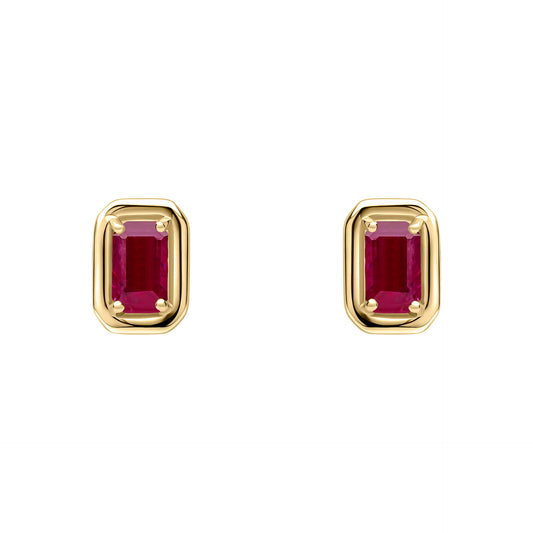 Chunky Border Precious Ruby Earrings in 9ct Gold