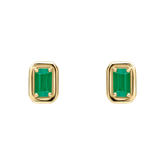 Chunky Border Emerald Stud Earrings in 9ct Gold
