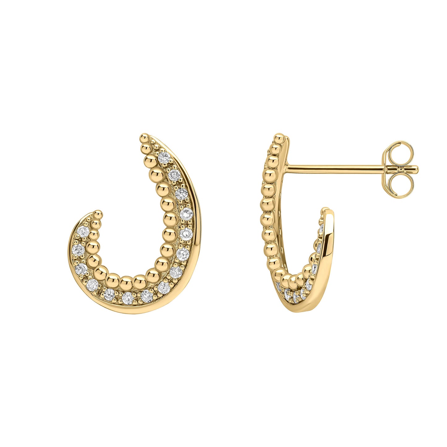Diamond and Stippled Edge Swirl Earrings in 9ct Gold