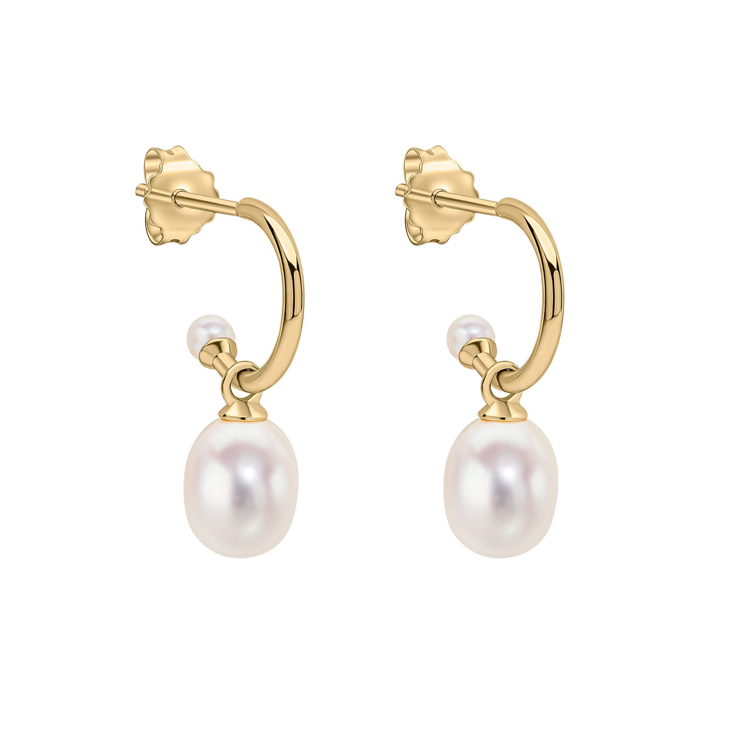 Pearl Detail Half Hoop Earrings in 9ct Gold