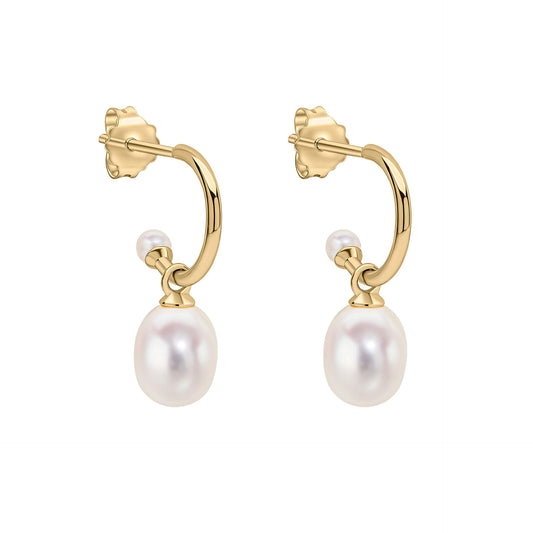 Pearl Detail Half Hoop Earrings in 9ct Gold
