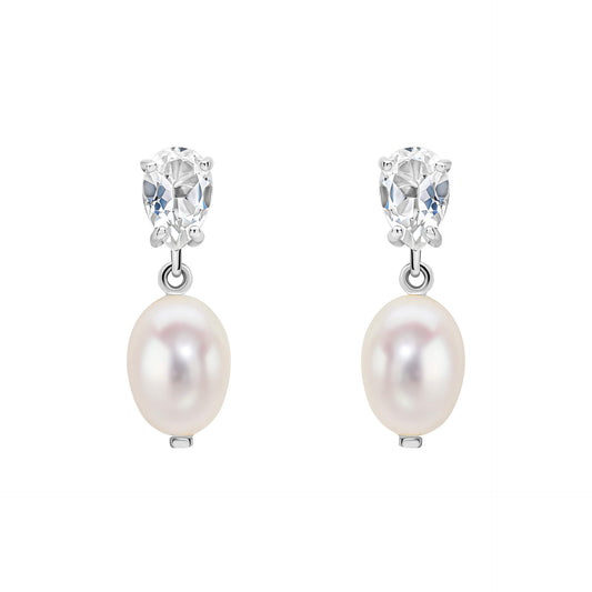Baroque Pearl and Topaz Drop Earrings in 9ct Gold