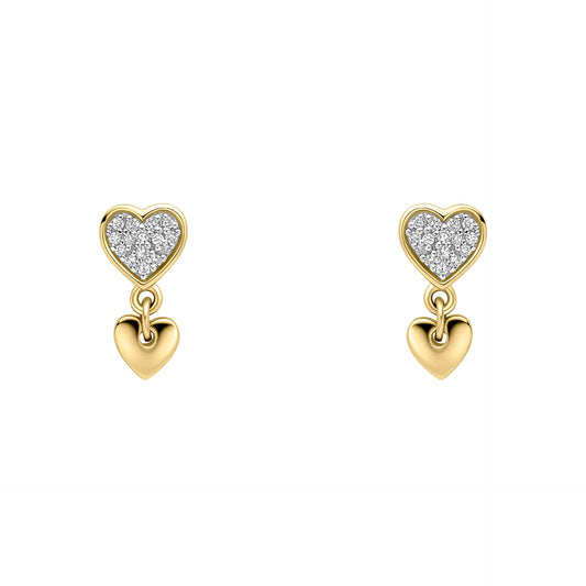 Double Heart Drop Earrings in 9ct Gold