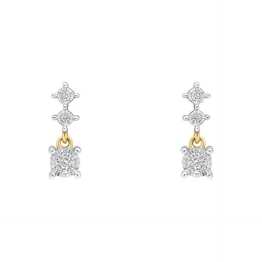 Diamond Trilogy Drop Earrings in 9ct Gold