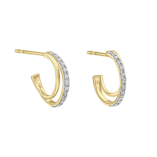 Diamond Double Hoop Earrings in 9ct Gold