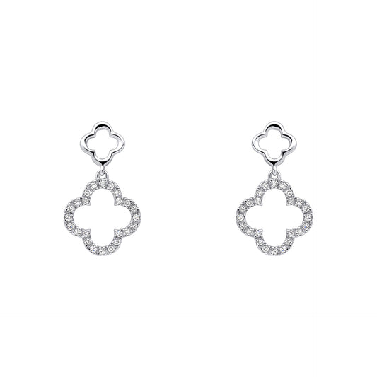 Diamond Quatrefoil Drop Earrings in 9ct Gold