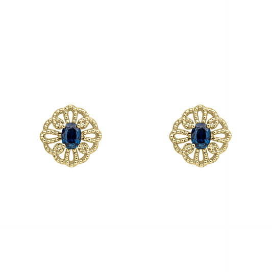 Ornate Sapphire Stud Earrings in 9ct Gold