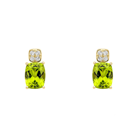 Cushion Cut and Cluster Peridot Earrings in 9ct Gold