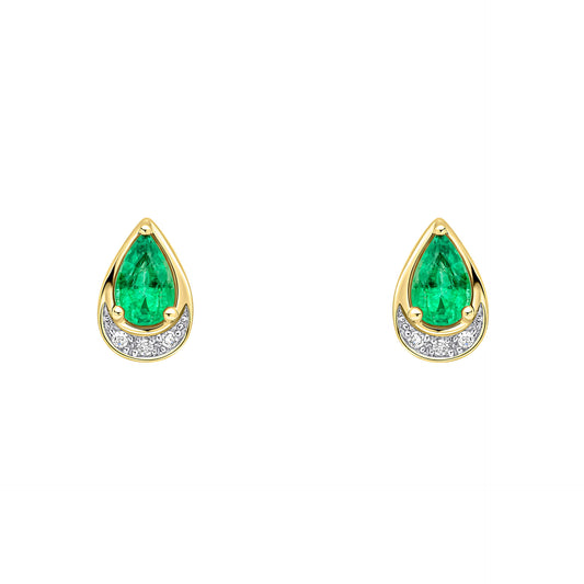 Teardrop Emerald and Diamond Stud Earrings in 9ct Gold