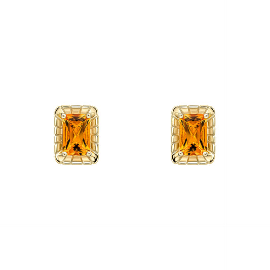 Detailed Octagon Citrine Stud Earrings in 9ct Gold